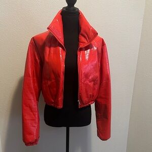 SHEIN Glossy Scarlet Puffer Jacket
